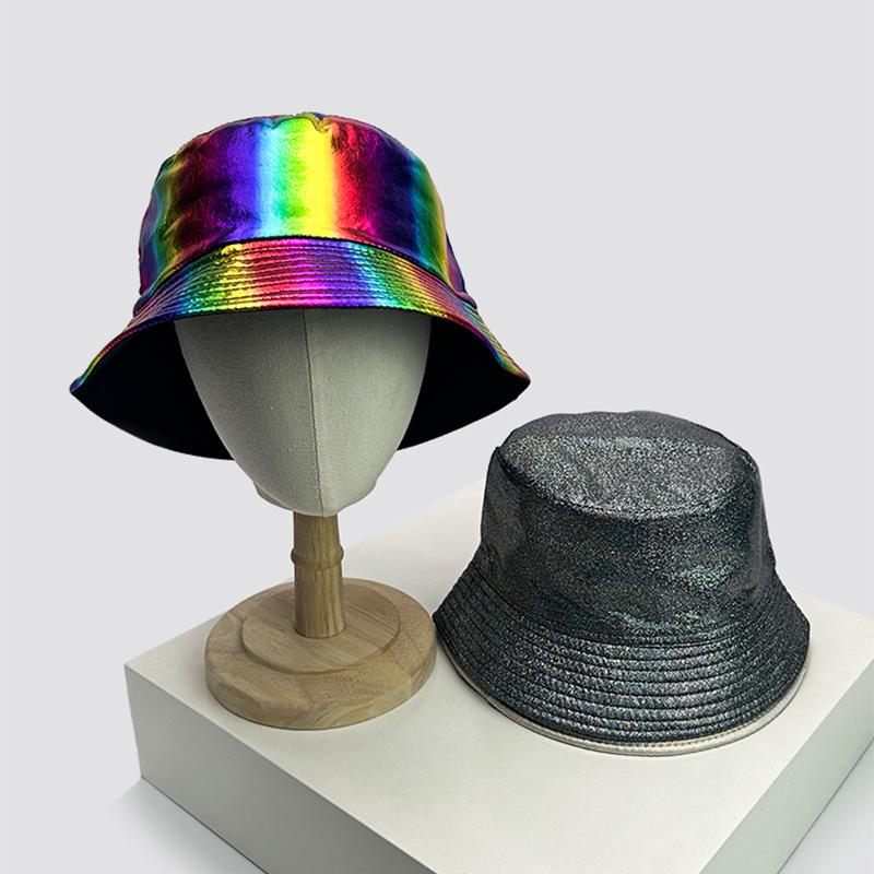 Yto Household Items Women's And Pu Leather Reflective Multi-Color Bucket Caps Two-Sided Sun Protection Air Permeable Fisherman Hats All-Match Fashion Personalized Latest 56