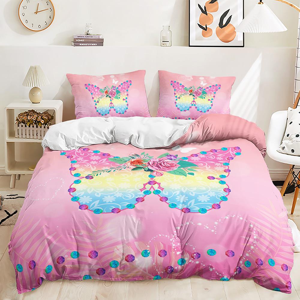 Three-Piece 3D Quilt Cover Butterfly Kit Ins Wind Double Bedding