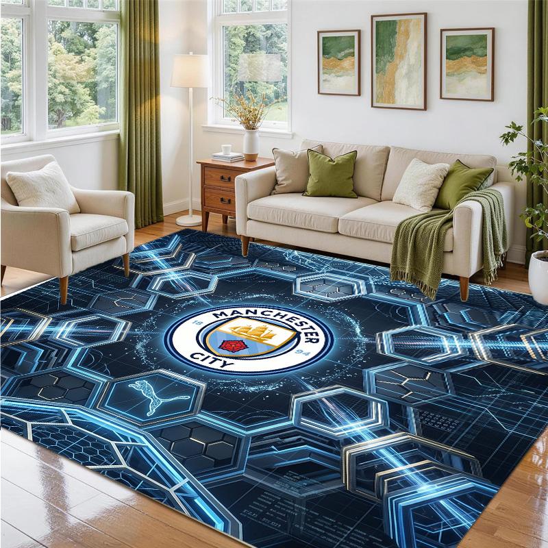 Manchester City Design Crystal Velvet Rug Soft Decorative Mat for Bedroom Entrance