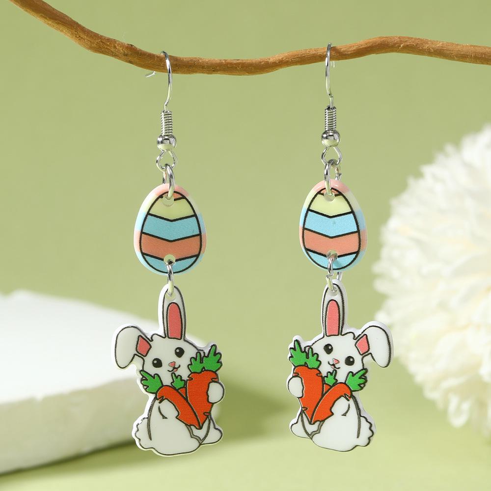 Easter Acrylic Rabbit & Carrot Earrings - Cute, Creative Cartoon Design for Women