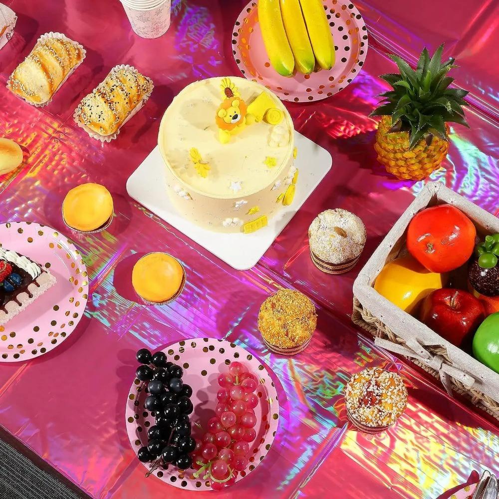 Foil Metallic Rectangle Table Cover Shiny Disposable Table Cloth  For Birthday Wedding