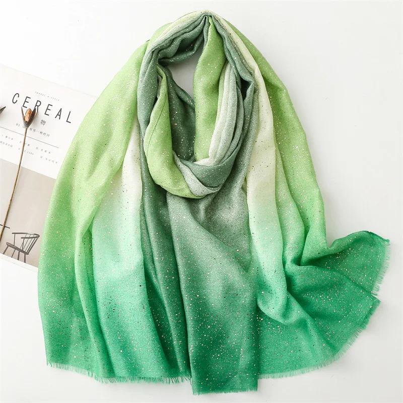Plain Ombre Gradient Shimmer Glitter Fringe Viscose Shawls Scarf High Quality Wrap Pashmina Stole Bufandas Muslim Hijab 180*90Cm