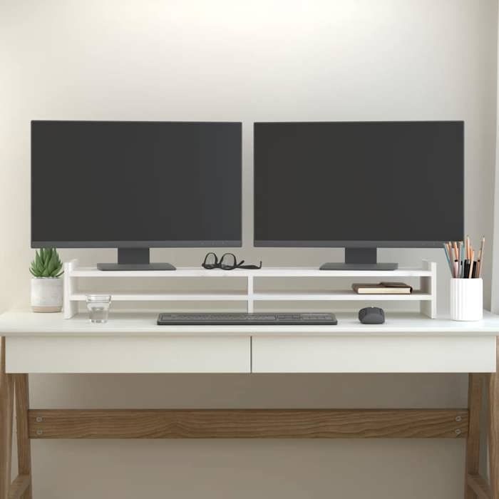 VidaXL Support de moniteur Blanc 100x27x15 cm Bois de pin solide 814025