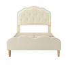 Bedroom Bed Upholstered Running Light Effect Higher Feet Without Mattress Wavy Headboard Apartment Furniture Changing LED Strip Sleep Faux Leather