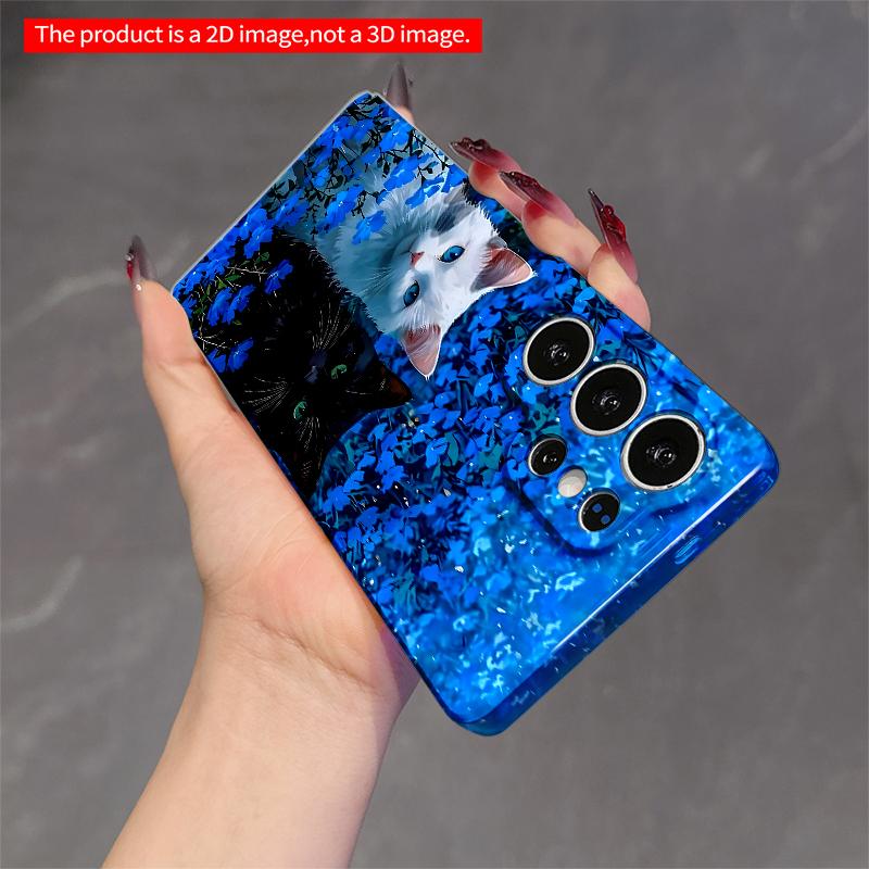 2DFlat Samsung phone case Blue Flower Field Cats Phone Case Applicable to Galaxy S22 S23 S24 S25ULTRA S26 A12 A13 A14 A15 A16 A34 A35 A54 A55