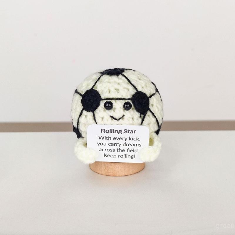 Handmade Crochet Miniature Ball Game Positive Encourage Energy Card Emotional Ornament Car Decorations Wovening Finished Product