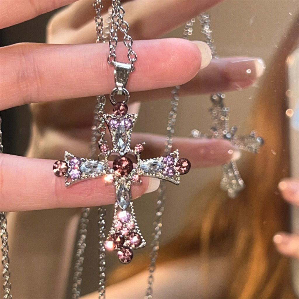 Sweet Cool Wind Spicy Girl Cross Necklace Female Heavy Set Diamond Gothic Europe The United States Y2k Necklace Design Gift