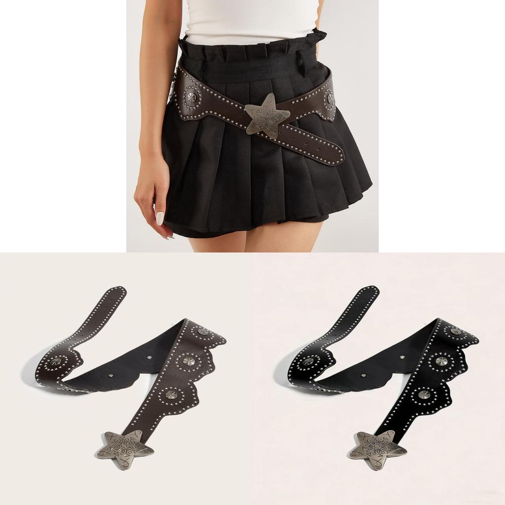 Punk Style Starry Sky Buckle Pu Leather Wide Belt For Outdoor Fashion