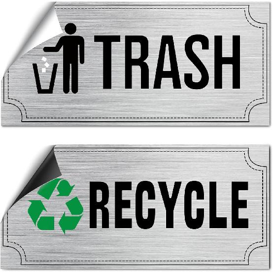 Trash and Recycle Stickers 8 Pack, Waterproof Recycle Sticker and Trash Stickers, Trash Bin Labels Combo for Home Indoor Outdoor Office Garbage Can