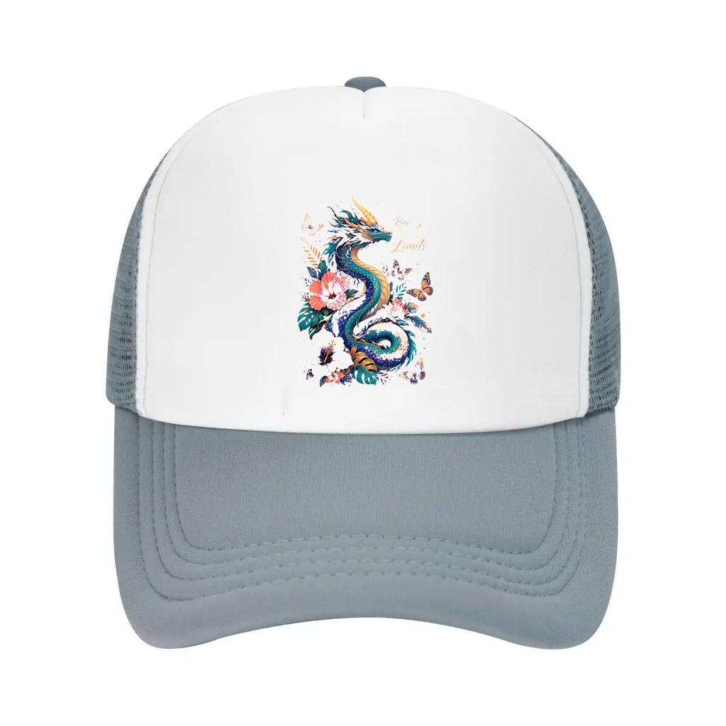 Mystic Rainbow Dragon Bloom Fantasy Mesh Baseball Cap Casual Hat Outdoor For Womens Unisex FeUnisex