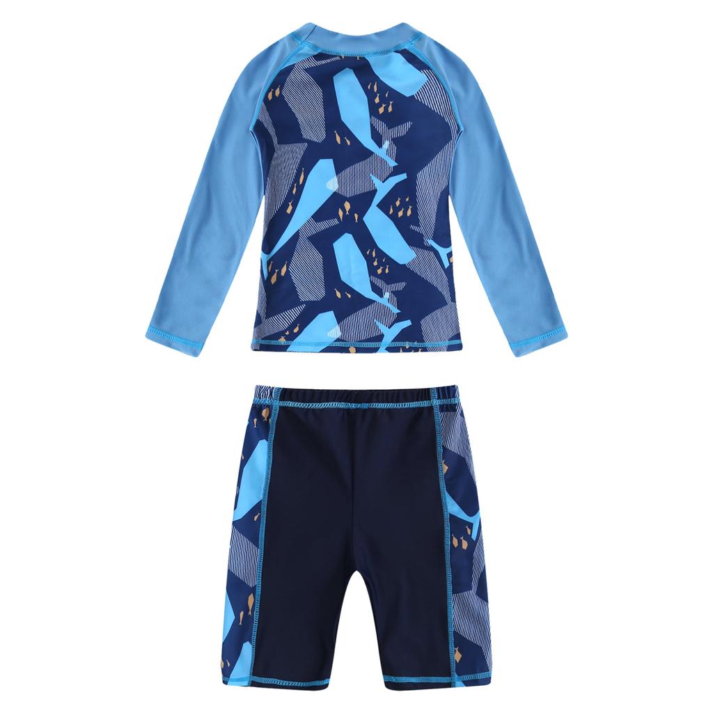 2Pcs Strand Schwimmen Bade Cartoon Shark Fisch Wellen Floral Print Bademode Lange Ärmel Tops Mit Shorts