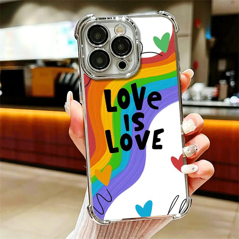 LGBT Rainbow Love Is Love Plating Phone Case For Iphone 16 17 Pro Max Air 16E 14 15 Plus 12 13 Mini Anti-Fall Airabag Cover