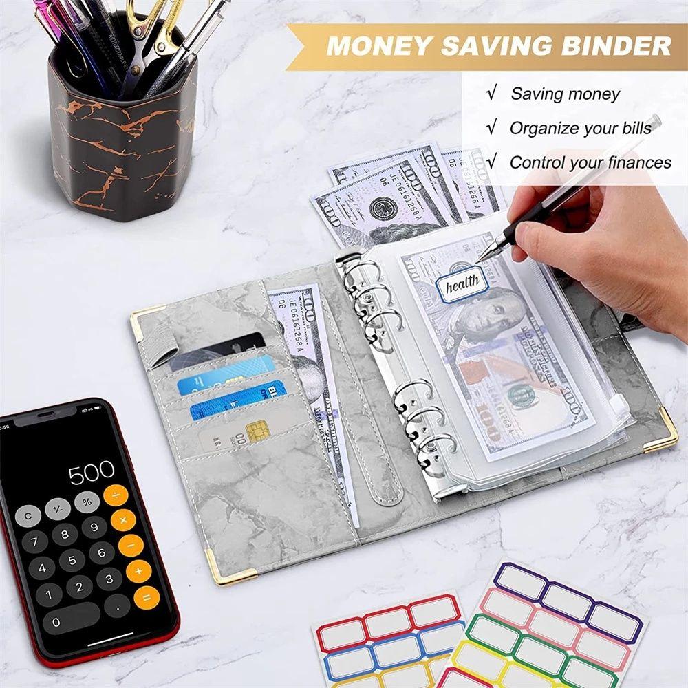 Budgeting PU Leather A6 Notebook Notebook Binder 6 Ring Binder Marble Notebook Marble Budget Binder