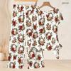 Women Plus Size Round Neck Short Sleeve Floral Printed Knot Hem Top Long Pants Two Piece Set