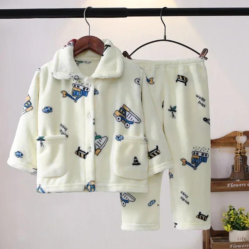 Bambini Ragazzi Ragazze Autunno Inverno Morbidi Pigiama in Flanella Set Cartoni Animati Manica Lunga Scollo a Revers con Pantaloni Pigiama Abbigliamento per Dormire