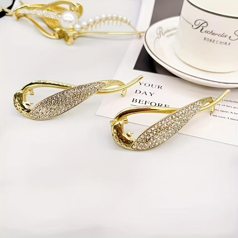 Elegant Pearl & Rhinestone Hair Clips - 4pcs, Golden Twist Clasp, Perfect for Women's Valentine's Day Hairstyles