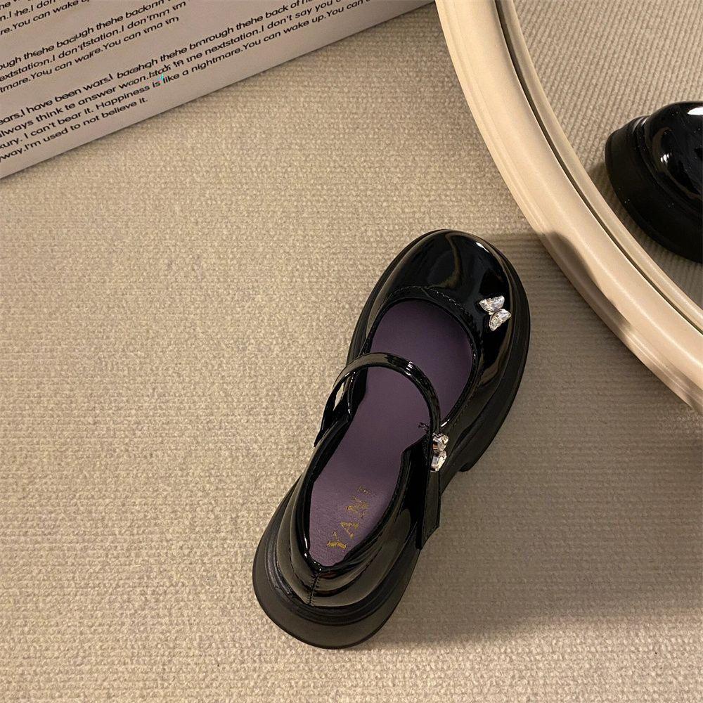 Platform Mary Jane small leather shoes women's 2024 spring and autumn new British style shoes round head Velcro French single shoes