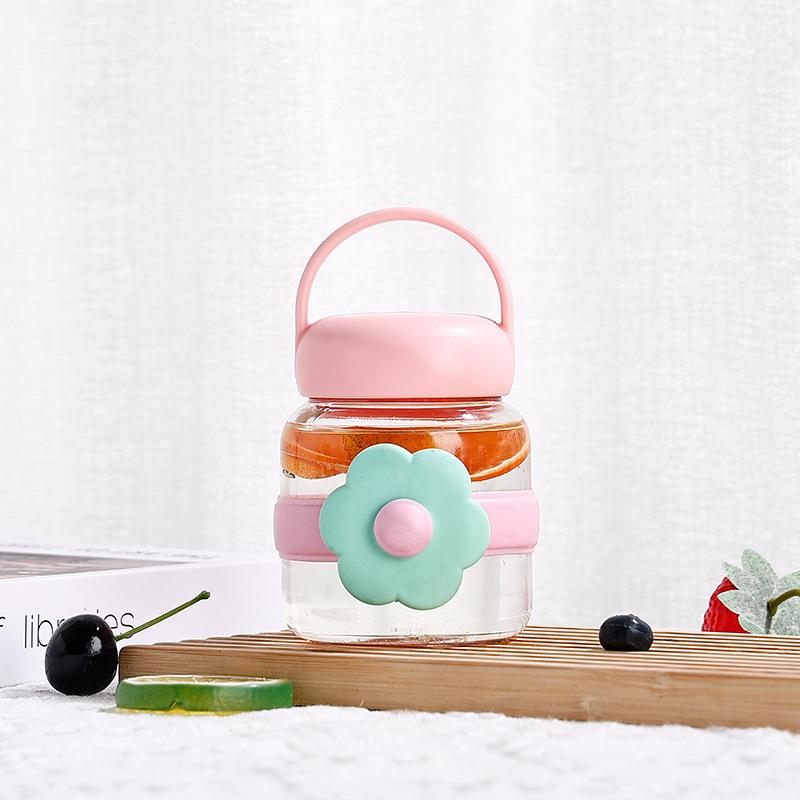 Nouvelle Tasse Grosse Fleur Créative Tasse en Verre Portative Tasse Cadeau Mignonne Tasse à Eau Simple et Fraîche Impression