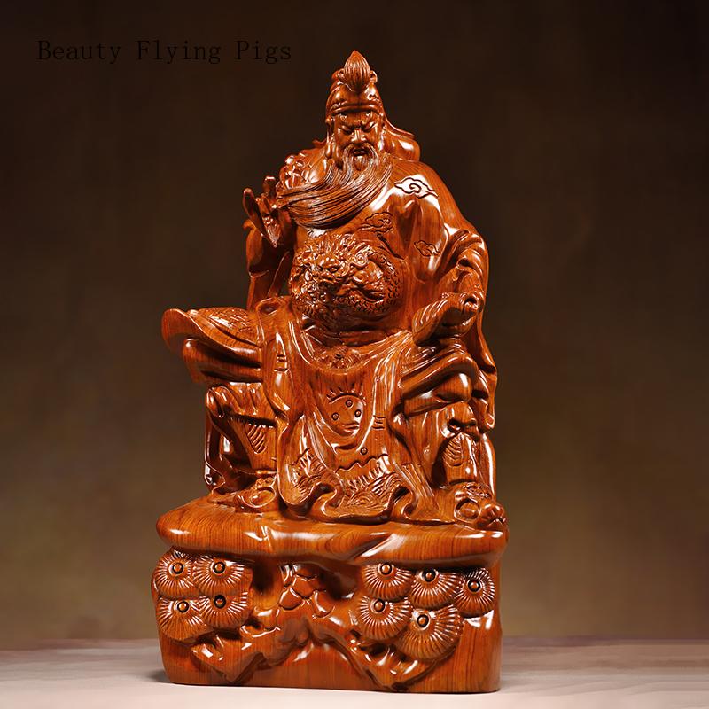 Classical Wood Carvings, Guan Gong Decorations, Living Room, Martial Arts and Wealth Gods, Offering Mahogany Handicrafts