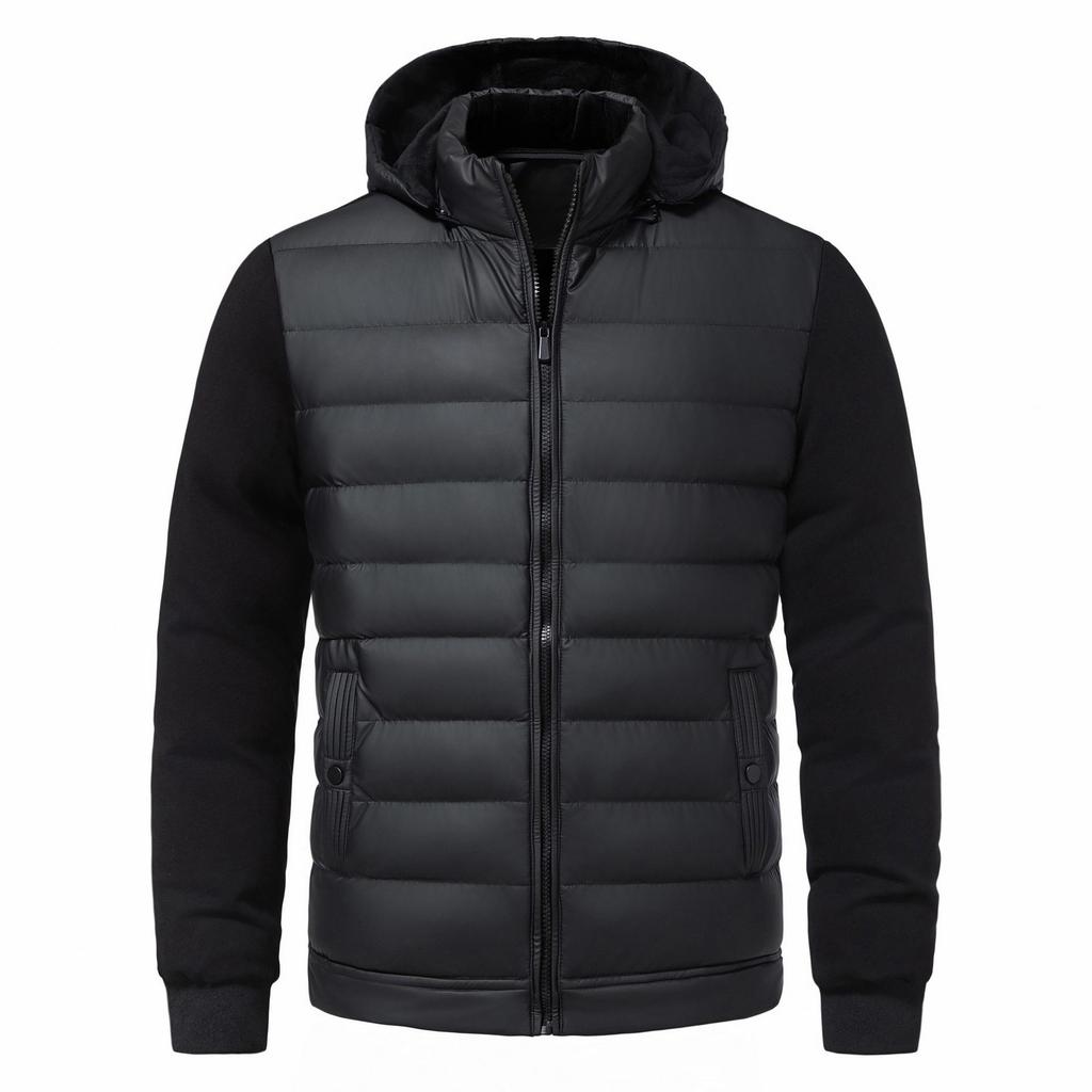 Men's Hooded Cotton Padded Jacket - Stand Collar, Patchwork, Warm Winter Casual Sport Jacket