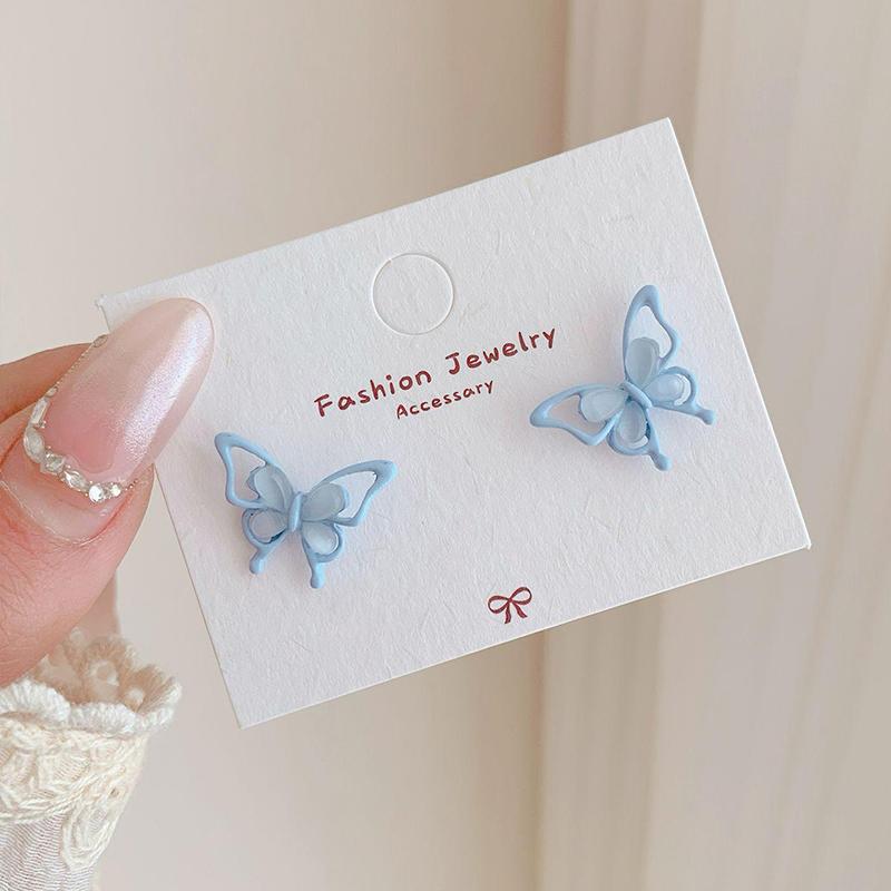 

1 пара простых красочных стерео серег-пусетов в виде бабочек для женщин, девушек, милые, сладкие, мини-серьги, ювелирные аксессуары, подарки