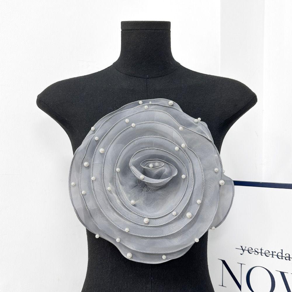 3D Organza Fabric Rose Flowers Patch Artificial Wedding Dress Neck Decoration  Brooch Accessories