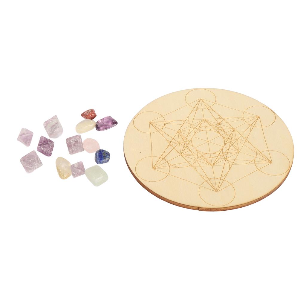 Healing Crystal Grid Board Set Colorful Crystal Grid Divination Boards with Chakras Crystal Stone for Meditation Sleep