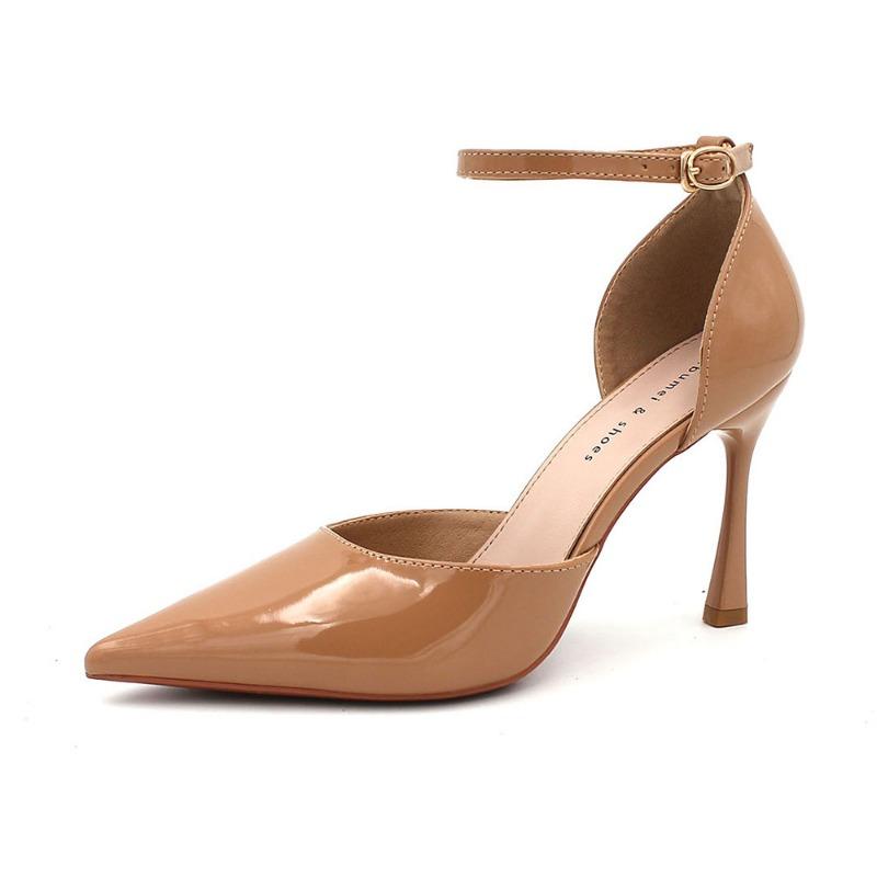 9-High-heeled sandals New patent leather commuter thin-heeled high-heeled shoes Professional bag head hollow sandals women