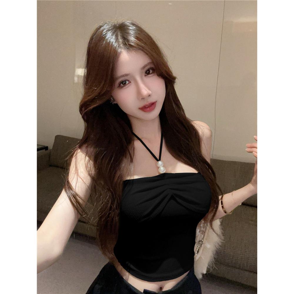 Pearl Neckline Tube Top Women Slim Fit Design Short Shirt