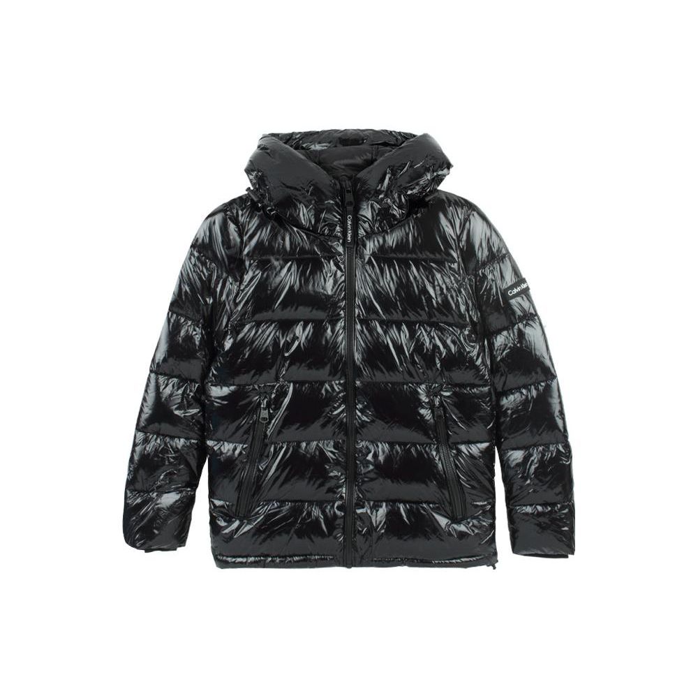 Calvin Klein Solid Color Hooded Zipper Puffer Jacket Warm Long Sleeve Cotton Coat Men Jackets Black CM052418-BLACK