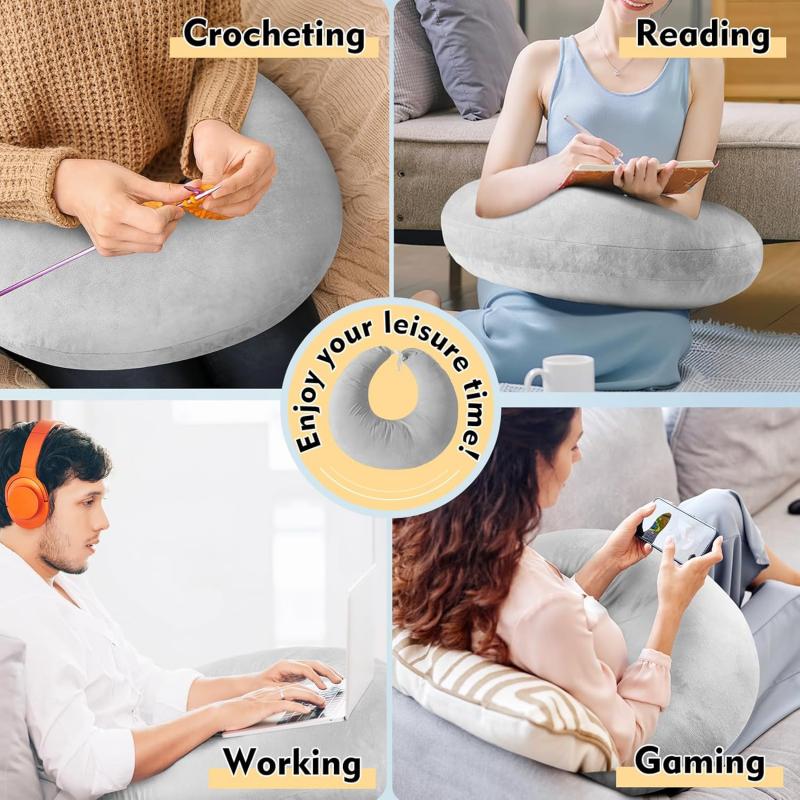 Gaming Pillow Ergonomic U-Shaped Lap Pillow with Elbow Rest for Adults & Kids, Arm Support Pillow for Crocheting, Reading