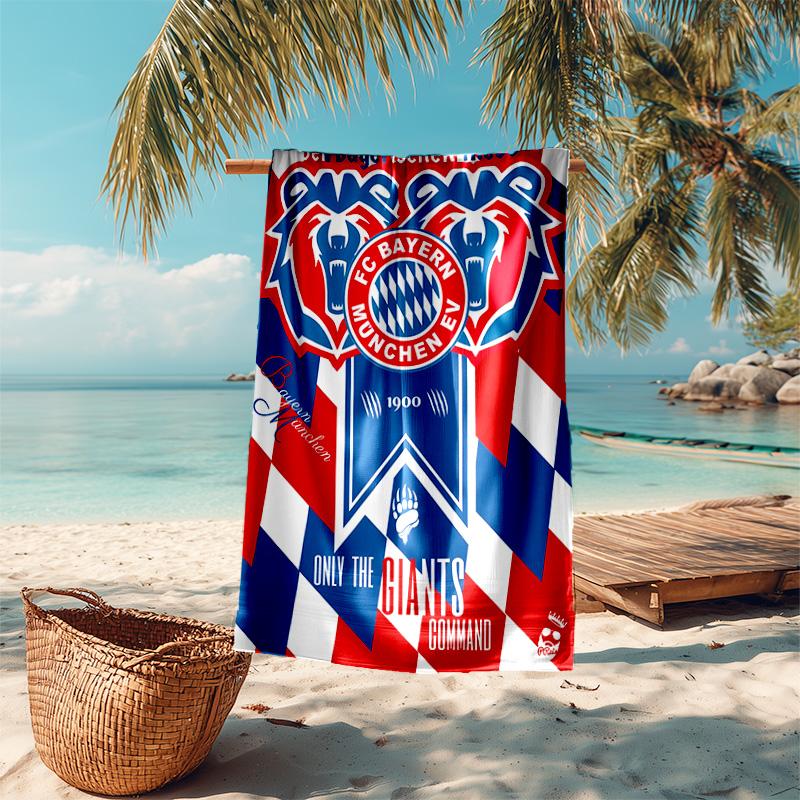 proof beach towel with FC Bayern München logo pattern - soft,absorbent,quick-drying,machine washable - perfect for swimming,camping,bathing