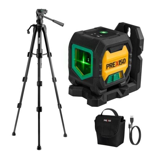 PREXISO Laser Level, Green Laser, Cross Line Laser, 2 Lines, Mini Type, Auto Correction Mode, Manual Tilt Mode, 3 Levels of Dimming, Storage Bag, Magn