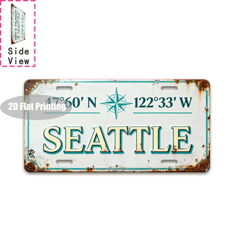 Vintage City Coordinate Year Animal Multilingual Text Metal License Plate Sign Retro D Flat Printed Tin Plaque Wall Decor for