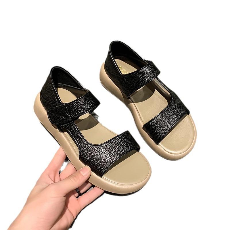 Large size Velcro sandals women's summer new thick-soled round head cool slippers fairy wind beach sandals
