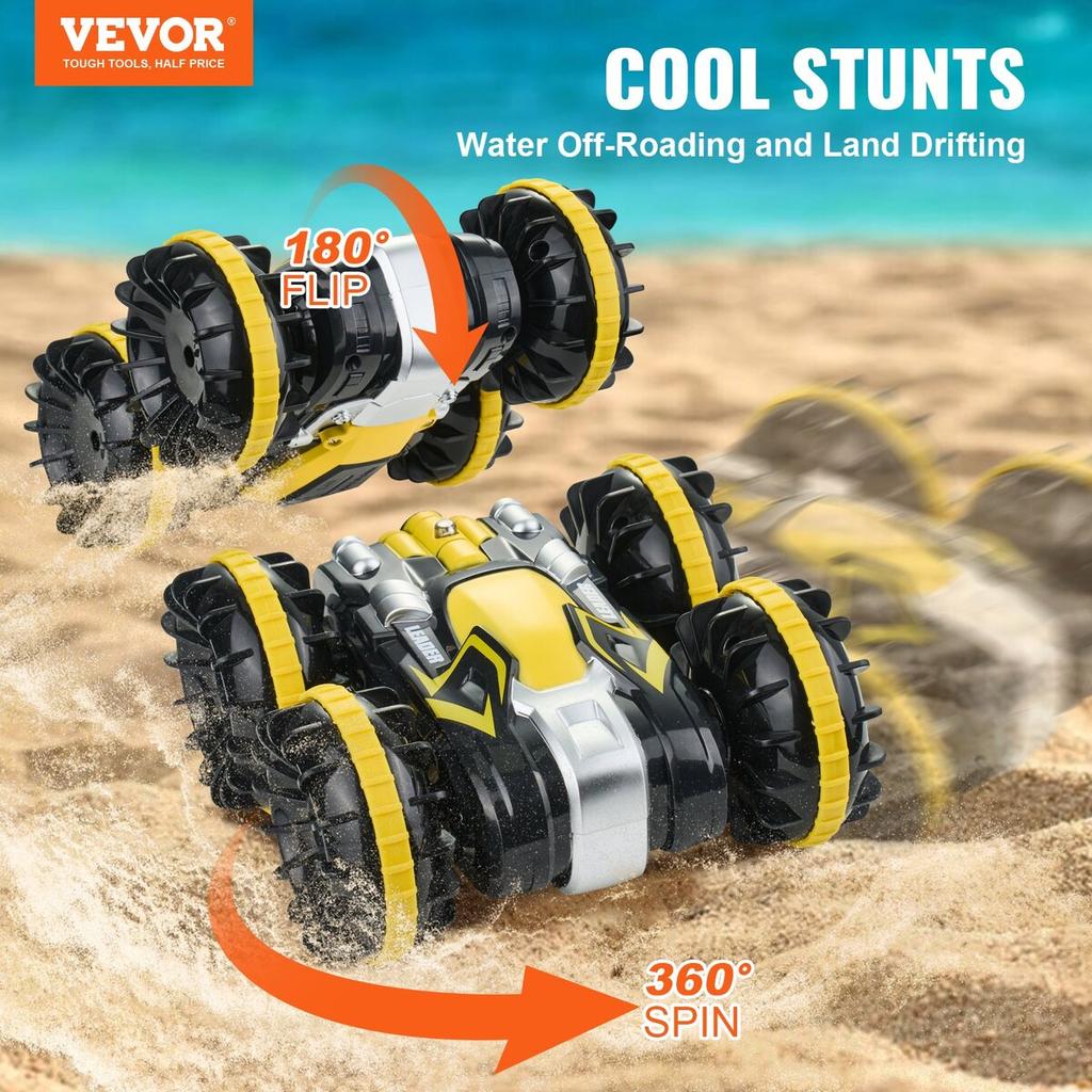 Amphibious Remote Control Car Boat 2.4 GHz 4WD RC Boat Kids Adults Yellow