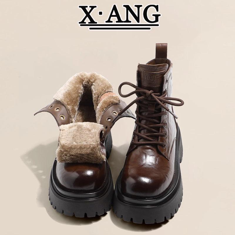 

Leather Martin boots children s thick-soled thick-heeled short boots winter new velvet thickened warm snow boots cotton boots 40