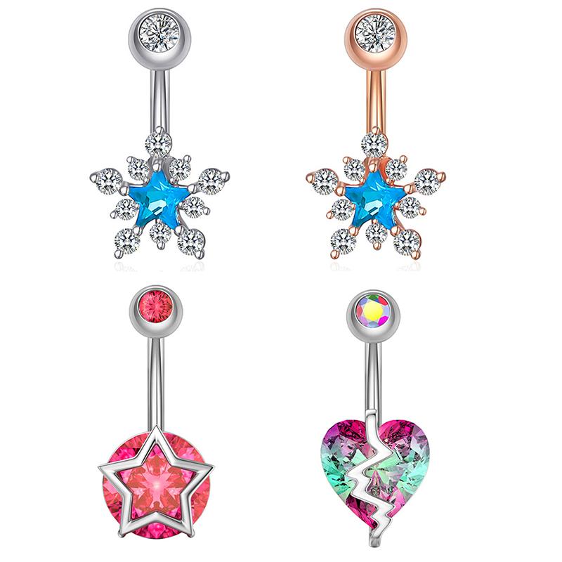 

Цветочный кристалл циркон пупок кольцо мода сердце пупок пирсинг пупка кольцо