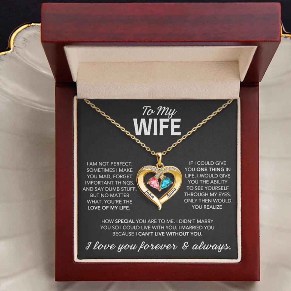 Custom Personalized Heart-Shaped Name Necklace With Birthstones for Wife Personalized Heart Custom Name Gift for Mother's Day