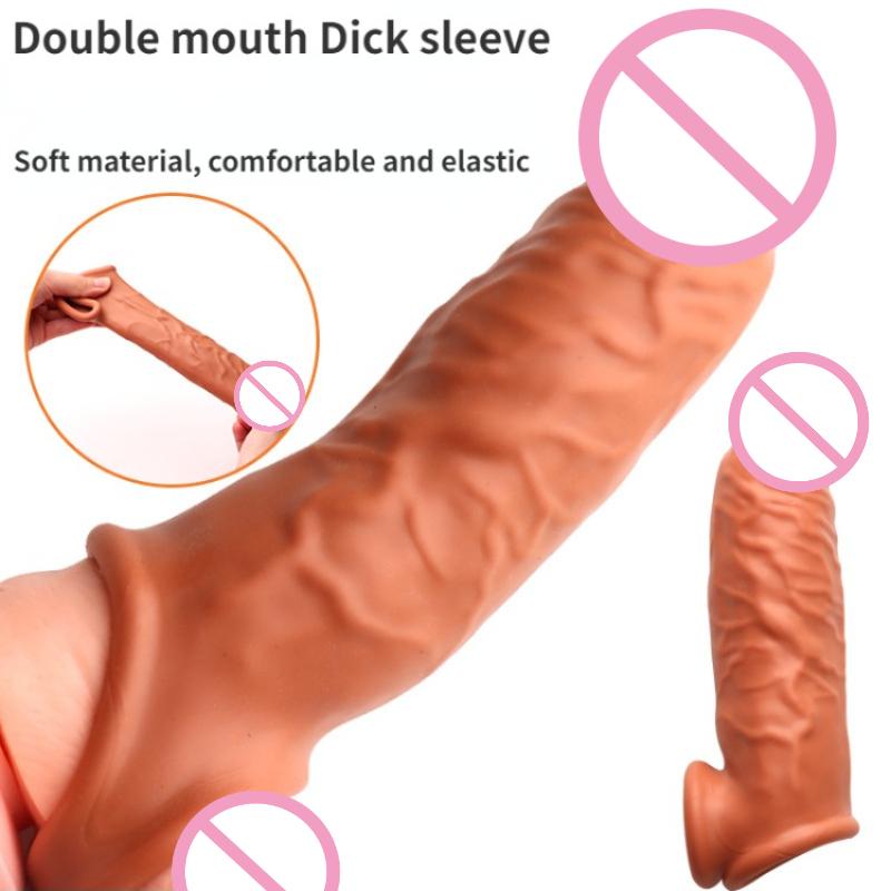 15.6cm Penis Enlargement Sleeve Double Bondage Penis Sleeve Extender Thicken Condom Delay Ejaculation Sex Toys for Men Sm Games