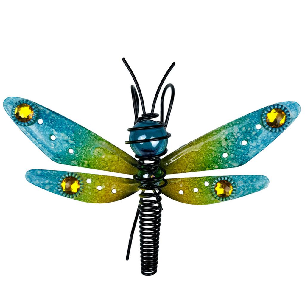 3pcs Planter Decorations Dragonfly Pot Hanger Colorful Gradient Glass Wings Rustproof Metal Planter Decor with Spring