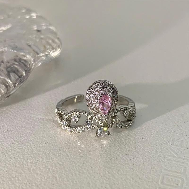 Charming Pink Crown Ring For Women Unique Design Adjustable Copper Fashion Jewelry