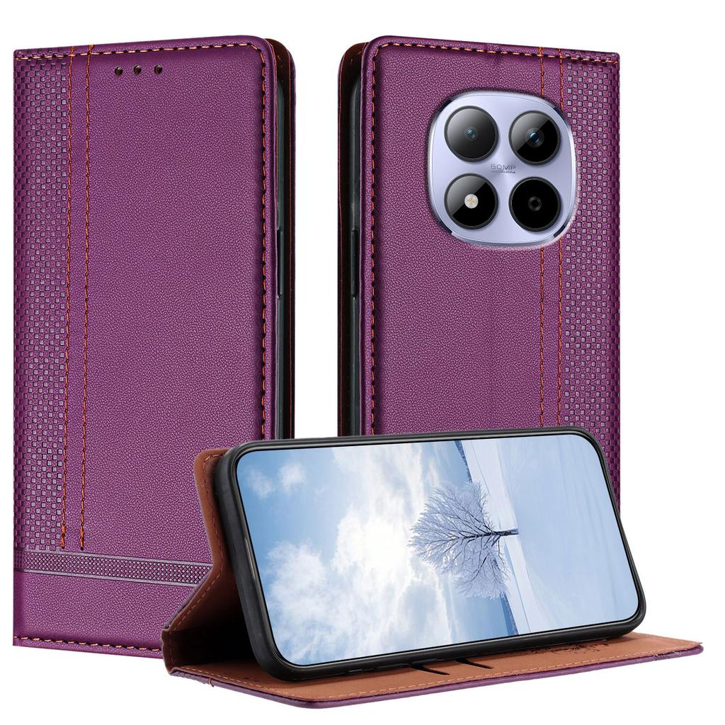 Pro Xiaomi Redmi Note 15 Pro 4G (Globální) Pouzdro ve tvaru L s mřížkovaným vzorem, kožené, s podpěrou a přihrádkami na karty