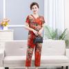 Set de vară răcoros cu mânecă scurtă din două piese pentru femei de vârstă mijlocie și în vârstă - Top și pantaloni cu imprimeu la modă de mamă