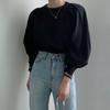 Round neck bubble sleeve shirt with early autumn temperament Korean chic French minimalist feminine top versatile shirt
