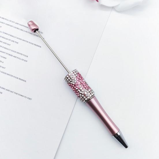 Decorative Beaded Pen Diamond Beadable Pens, Bling Rhinestone DIY Plastic Bead Pen, Crystal Cute Shaft Black Ink Ballpoint Pens for Decorations Office