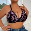 Plus Size Floral Lace Front Closure Halter Wireless Bra