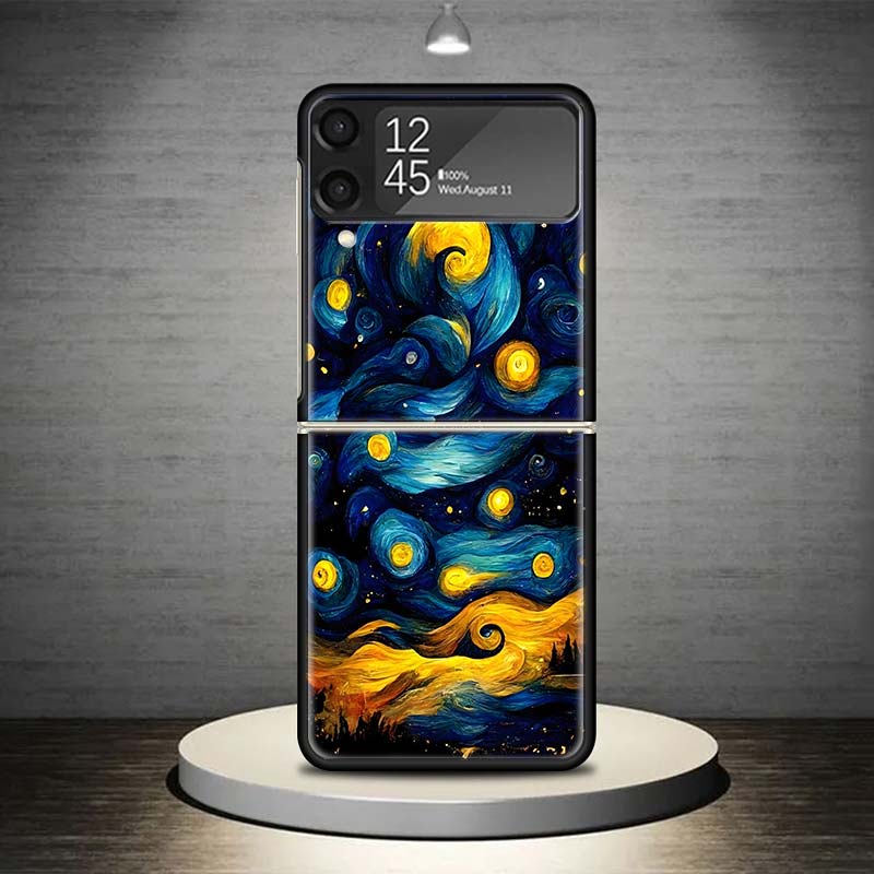 Starry Night Van Gogh Art Phone Case For Samsung Galaxy Z Flip 7 6 5 4 3 5G Shockproof Cover Z Flip7 Flip6 ZFlip5 Flip3 Flip4 Lu