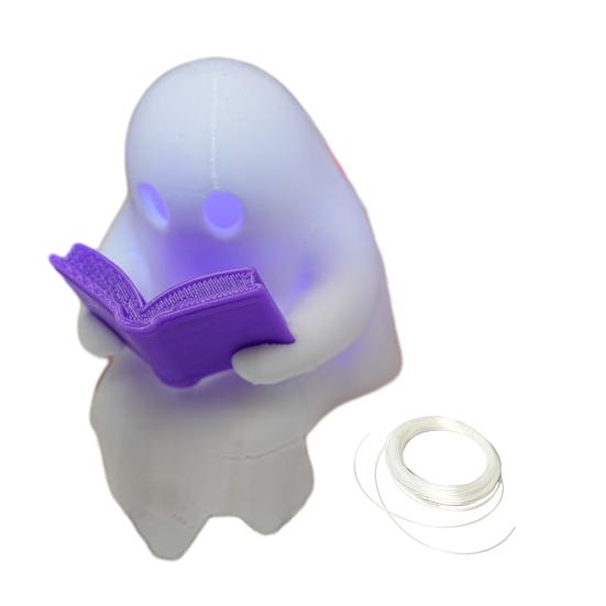 Cute Ghost Reading Book Halloween Ornament, Small LED Light Up Ghost Figurine for Front Door, Wall Hanging Decor, Halloween Party Favors 1pc