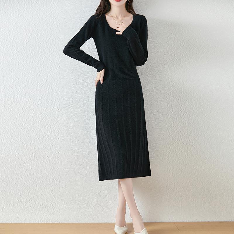 Women Sweater Dress 100% Wool MODERN NEW SAGA O-neck Knit Long Pullover Winter Jumpers Wool Long Dress Female